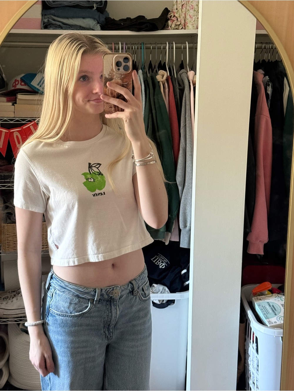 Levi's White Crop Top with Green Apple Graphic